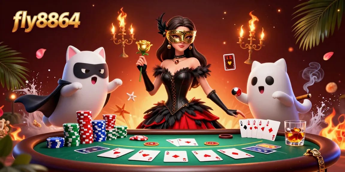 Experience thrilling gameplay at fly8864 with a glamorous poker scene, showcasing strategic winning moments.