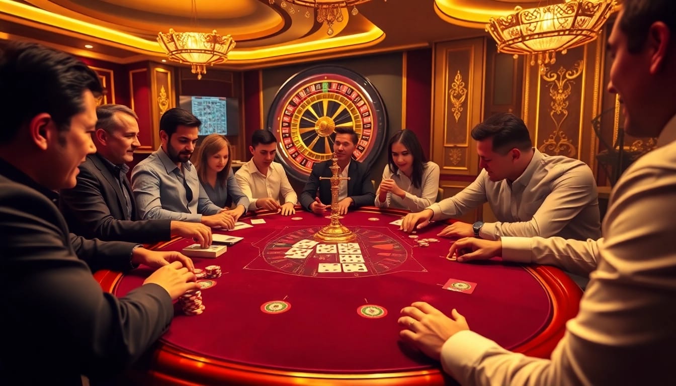 Excited players at a high-stakes blackjack table, representing the luxury of https://bem88.com.