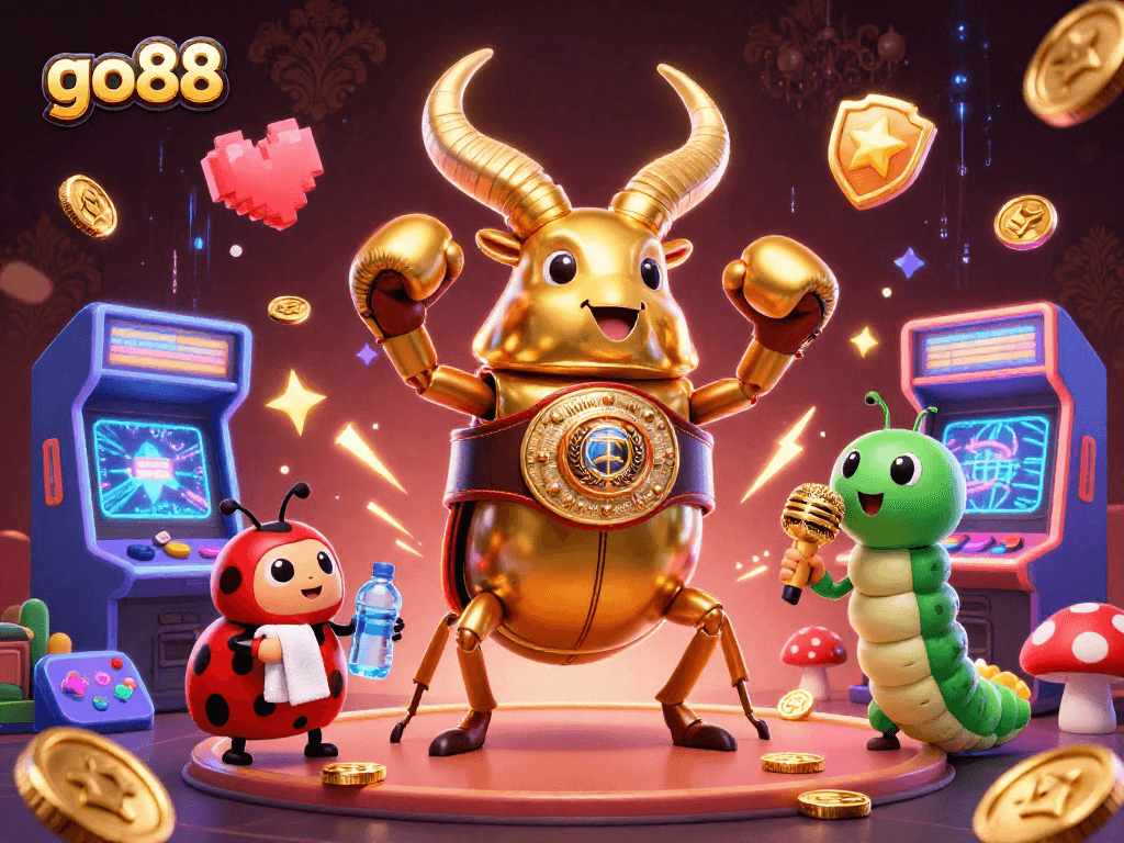 Engage in thrilling gaming with go88 as a giant stag beetle challenges the ring.