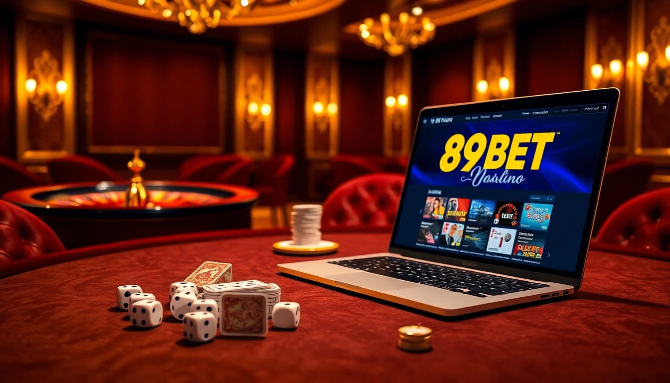 Players engaging at a poker table with 89BET branding, showcasing excitement in casino betting.