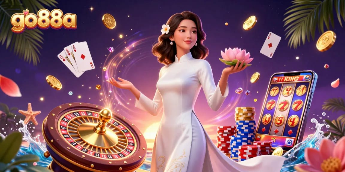 Engage with go88a’s exciting gaming experience featuring vibrant casino elements and a serene beauty.