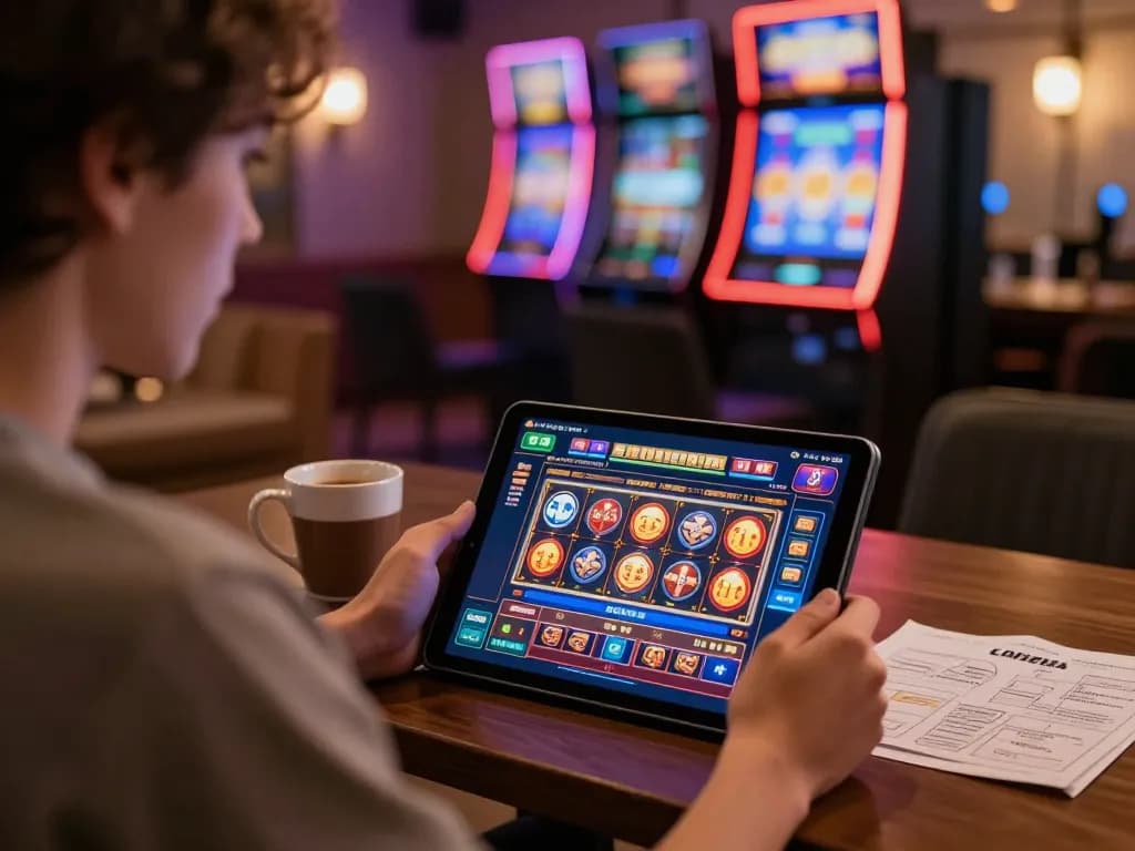 Player engaging with nhà cái jun88 on tablet, showcasing online casino interface with cozy home setting.