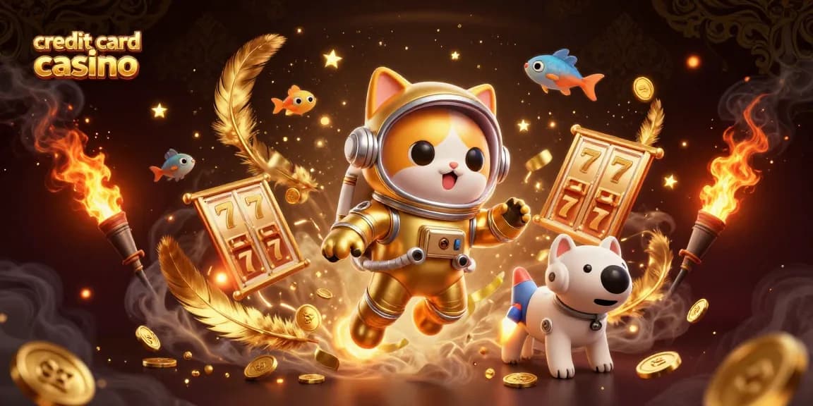 Experience the excitement of credit card casino wins featuring playful cat astronaut and dynamic gaming elements.