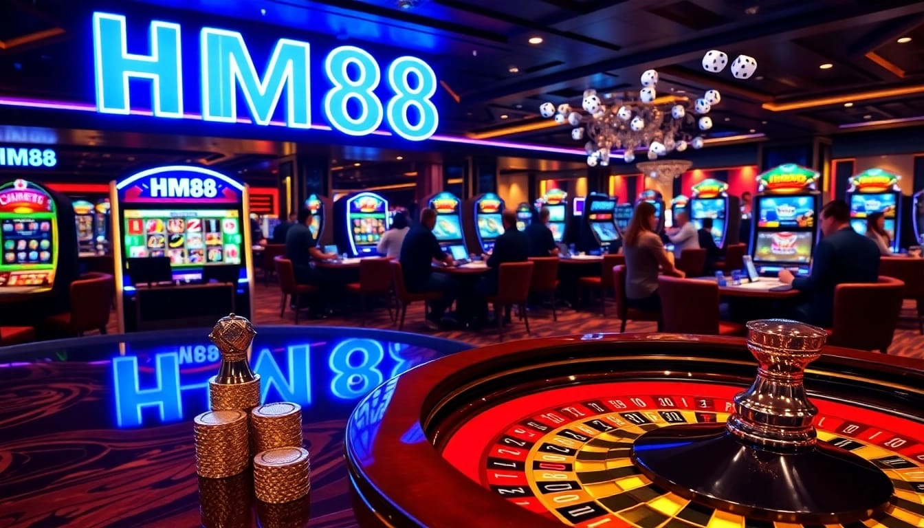 HM88 casino scene showing active roulette betting with professional poker chips stacking