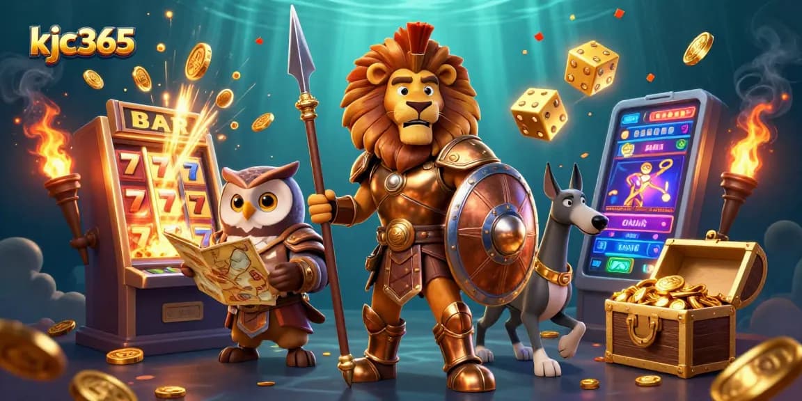 Experience the excitement of kjc365 with a dynamic 3D casino scene featuring jackpot symbols.