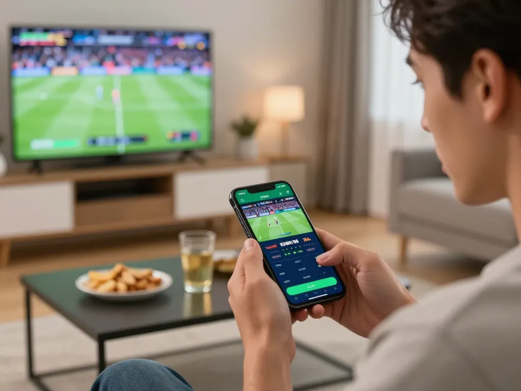 Engaged player placing bets on the KUWIN 789 app during an exciting sports event, emphasizing strategic gaming.