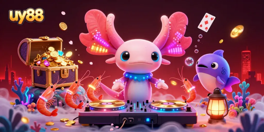 Experience the excitement of uy88 through a dynamic illustration featuring a vibrant underwater casino scene.