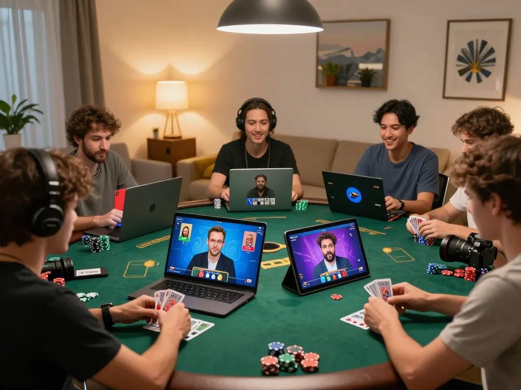 Engage with exciting online poker at https://789winn.click/ featuring players in a cozy home setting.