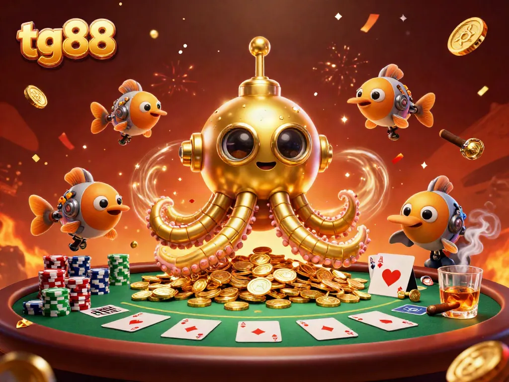 Experience thrilling betting action with tg88 featuring the dazzling kraken and poker elements in a vibrant casino scene.