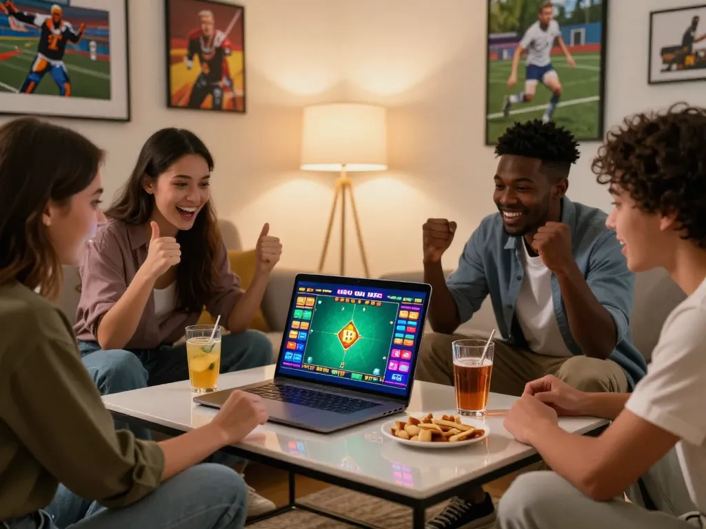 Engaging moment of friends playing lô đề online in a cozy digital gaming environment.