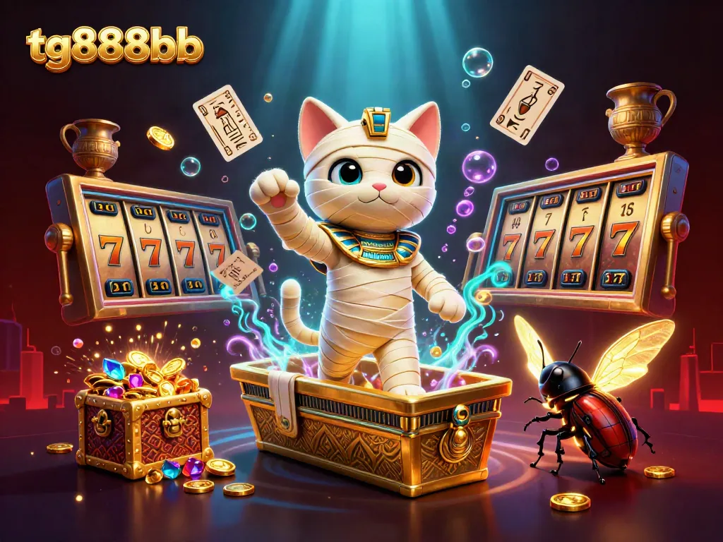 Experience thrilling gaming at tg888bb with a vibrant 3D illustration showcasing slot reels and an exciting casino atmosphere.