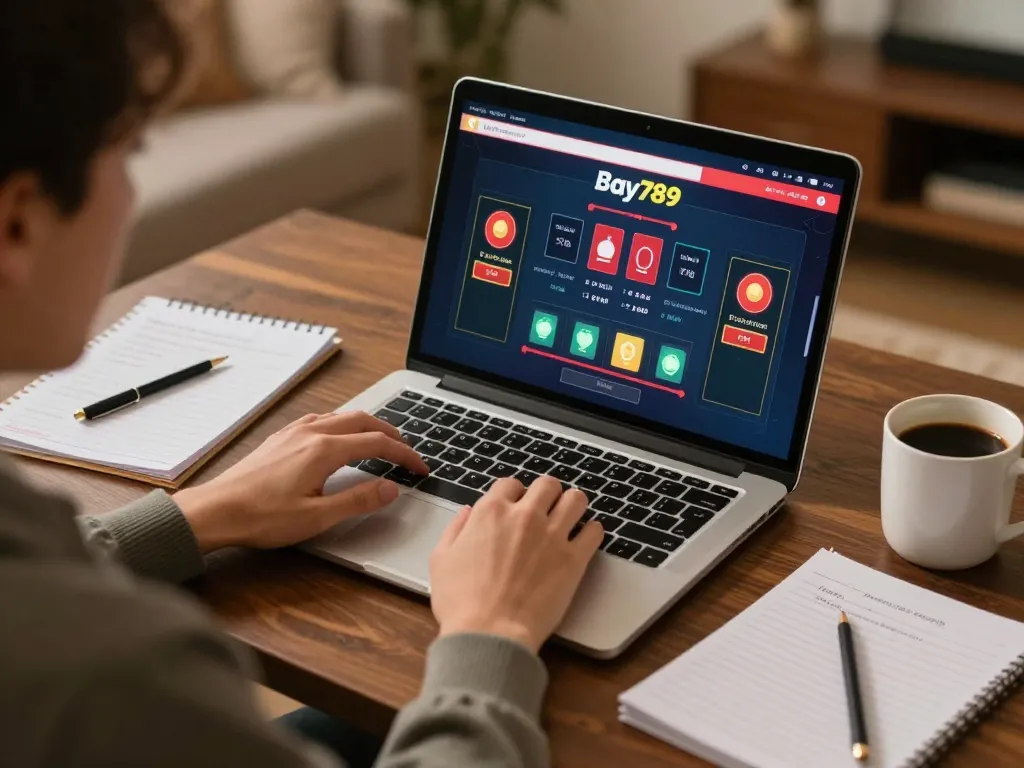 Person playing online casino games on Bay789, showing strategic notes and live dealer game interface.