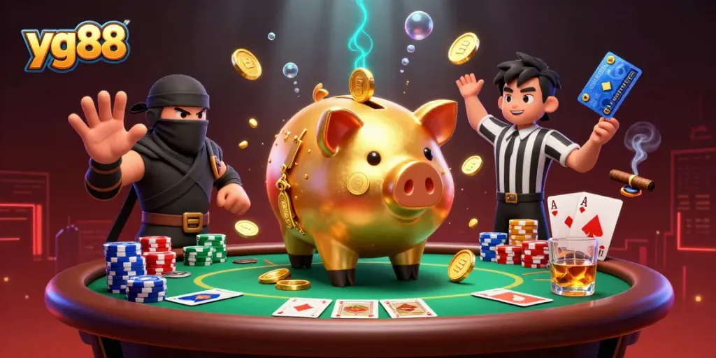 Experience thrilling action with yg88 as a golden piggy bank wrestler battles a ninja in this dynamic casino scene.