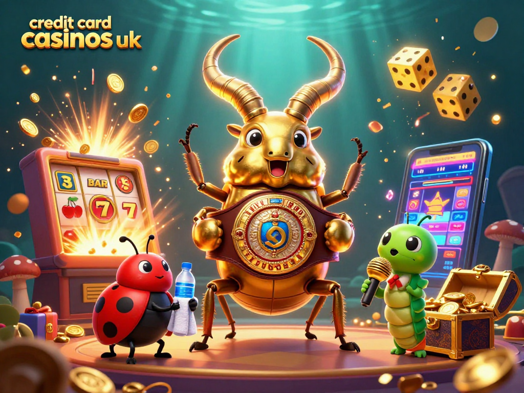 Engage with the best credit card casinos UK in a vibrant 3D casino scene showcasing fun characters.