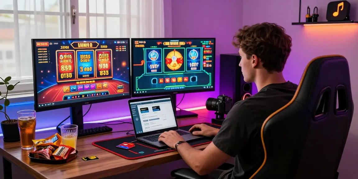 Player enjoying games at a stylish home setup for casinos that accept credit cards, showcasing vibrant slot displays and a lively atmosphere.