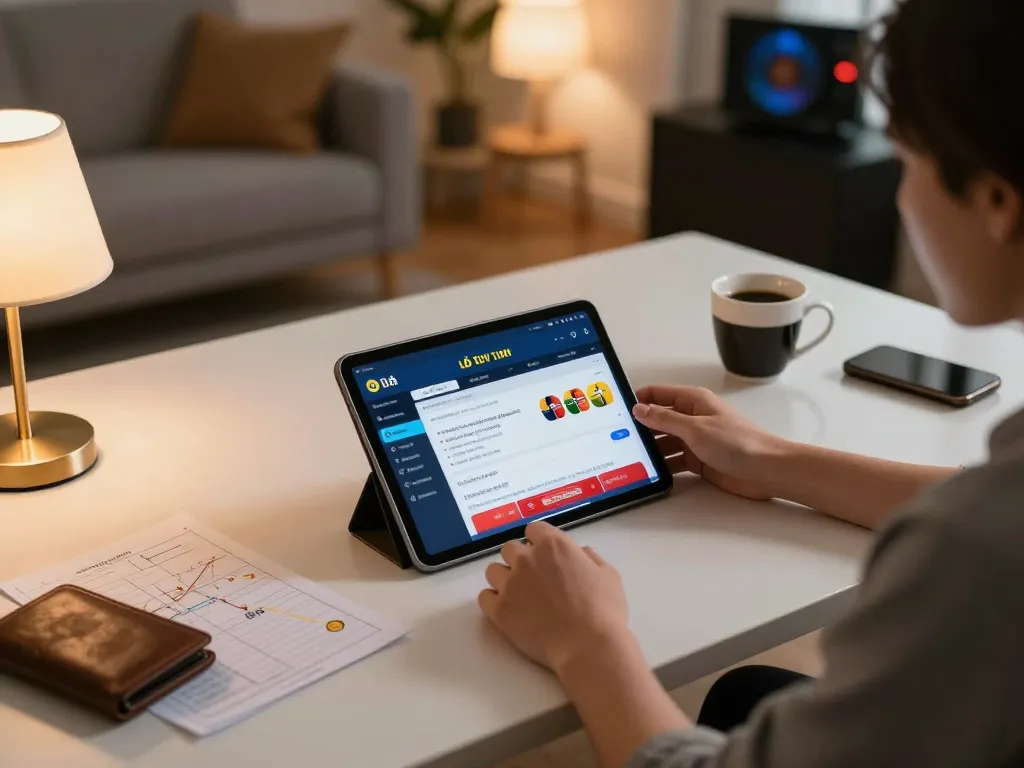 Lô Đề Uy Tín online gambling setup with player using tablet in a cozy home environment