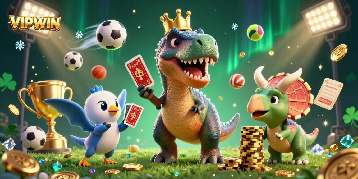 VIPWIN offers an exciting online gaming experience with fun dinosaur characters and dynamic sports action.