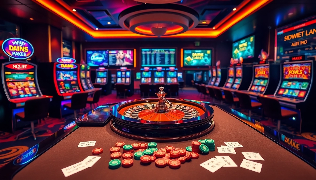 A thrilling gaming table at thabet chính thức showcasing vibrant chips and cards under warm casino lights.