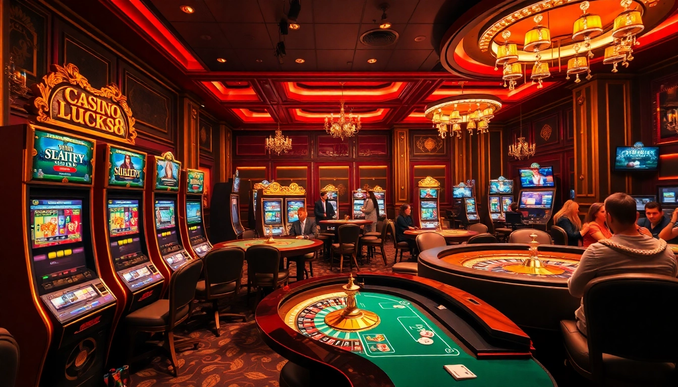 Exciting gaming atmosphere at CASINO LUCK8 with vibrant tables and enthusiastic players.