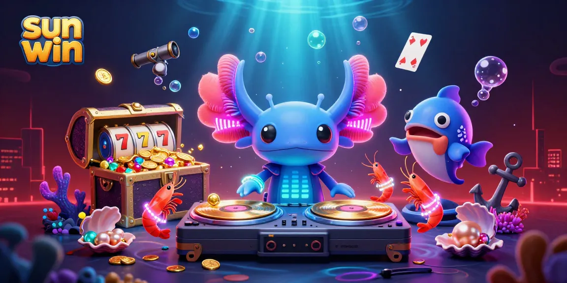 Experience the thrills at sun win with vibrant illustrations of neon characters and gaming elements.