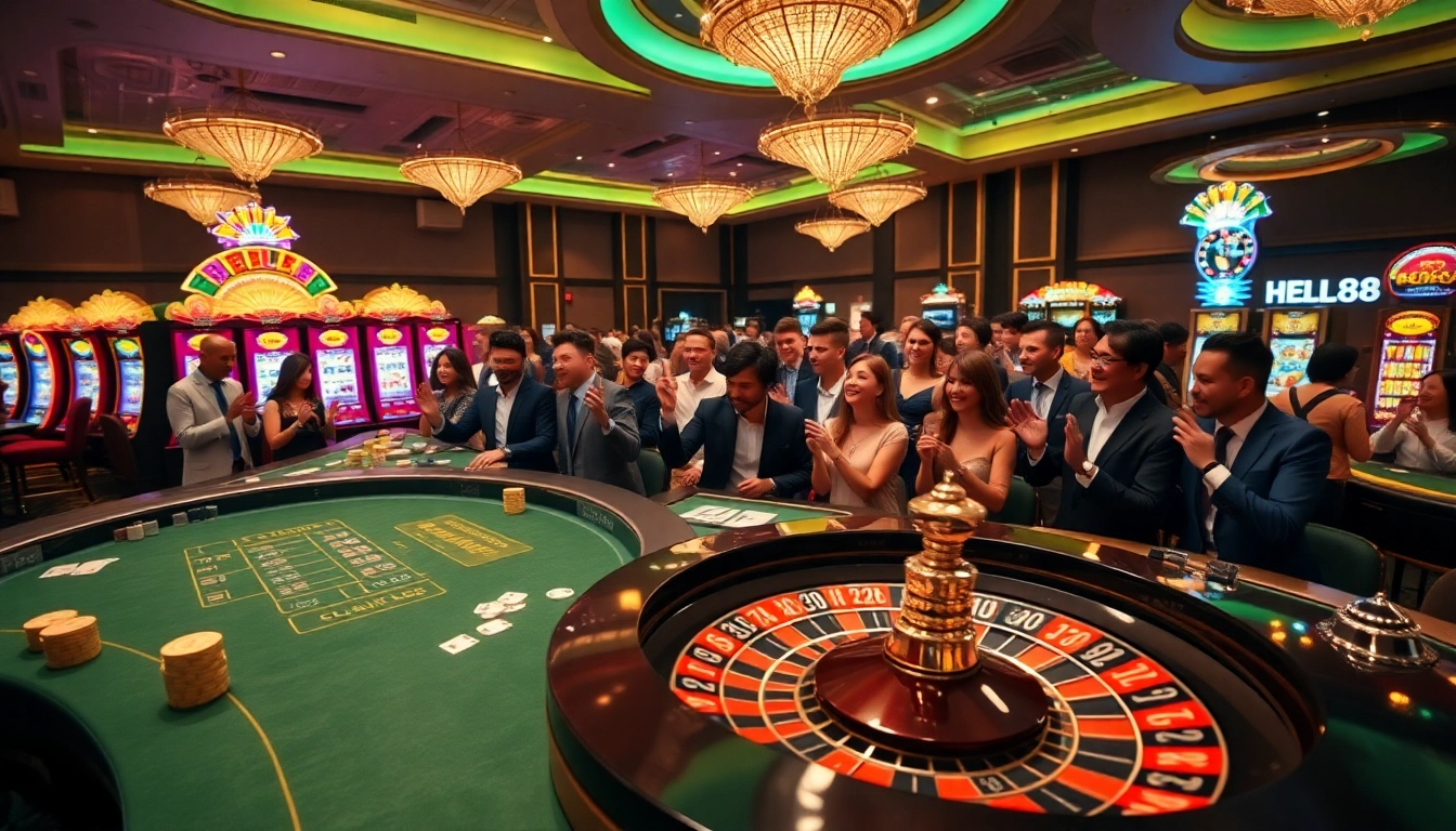 Experience thrilling gameplay at HELLO88, featuring vibrant casino tables and exciting slot machines.