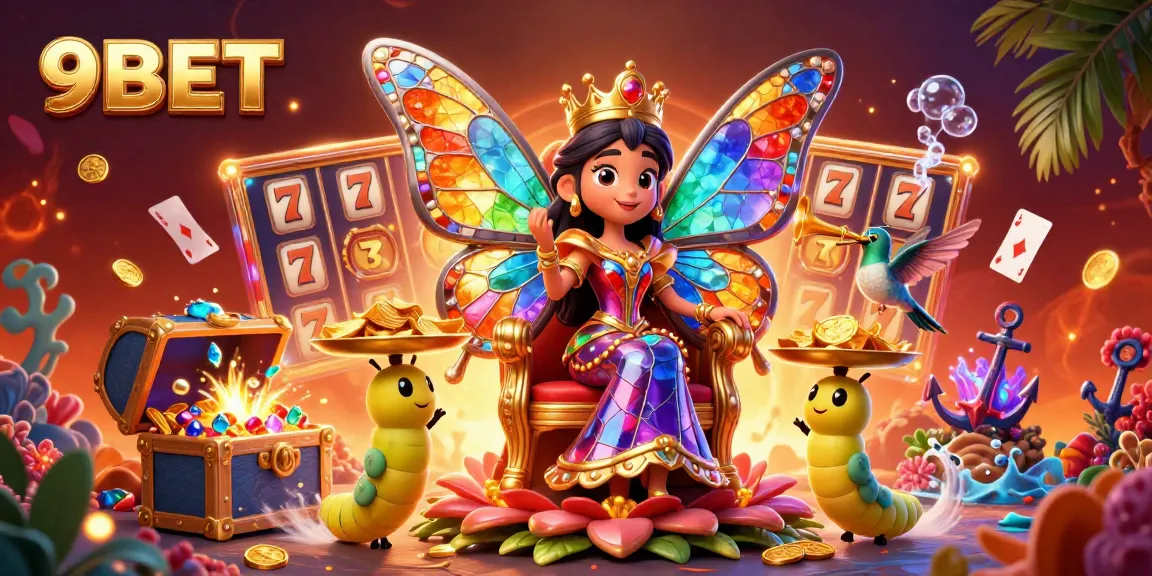 Experience thrilling gaming action with 9BET's vibrant casino illustration showcasing dynamic characters and iconic elements.