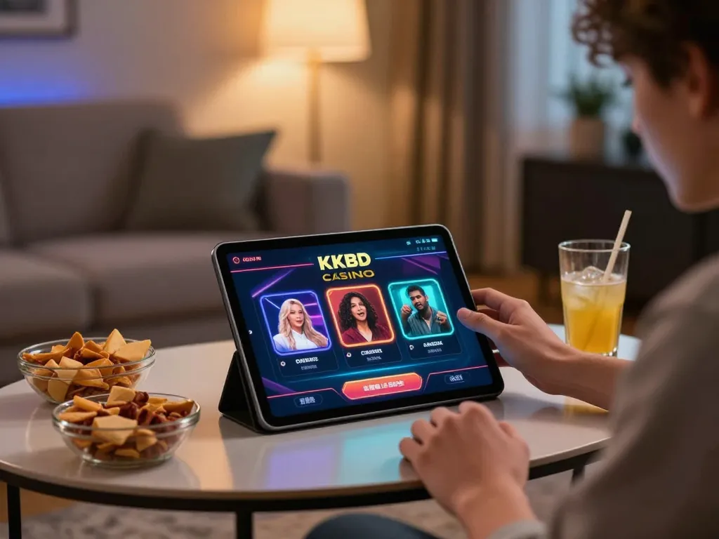 Playing exciting games on the KKBD Casino app during a cozy night in