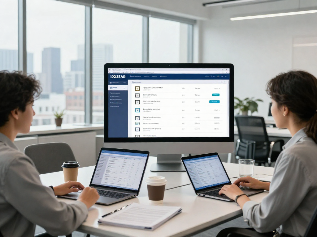 Collaboration on IDXSTAR real estate listings in a modern office setting.