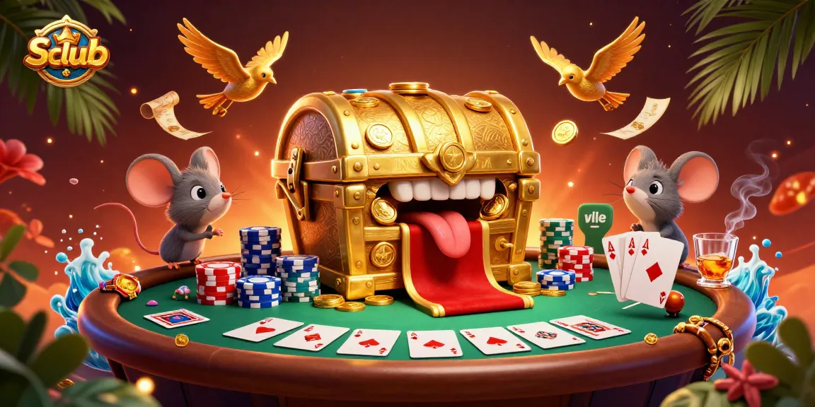 Engage with thrilling Sumclub games featuring a treasure chest and poker setup.