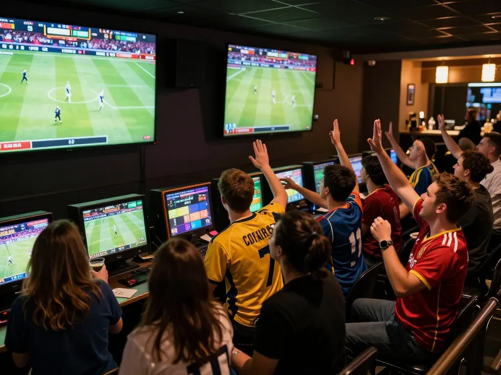 Fans engaging in sports betting excitement at sc88 arena with lively atmosphere and celebration