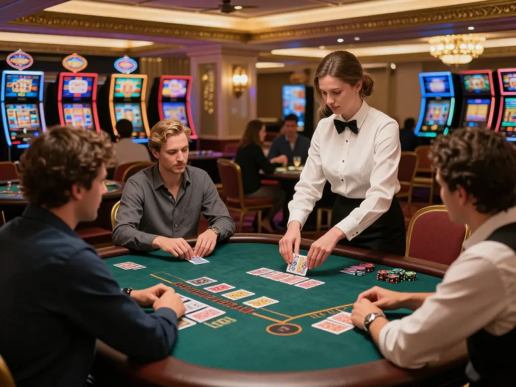 Players enjoying a round of Blackjack at Fabet casino, showcasing strategic gameplay and an elegant environment.
