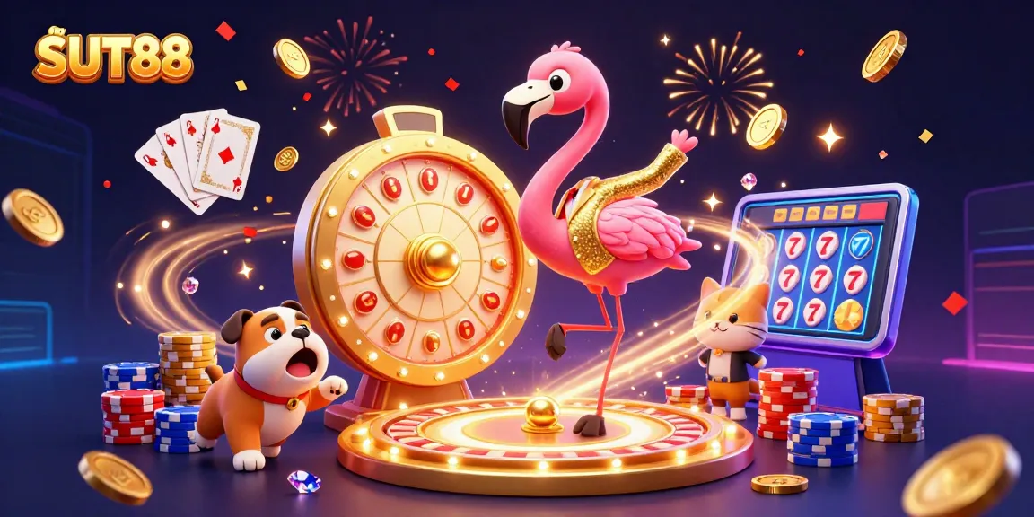 SUT88 engages players with vibrant casino excitement and thrilling prize scenes featuring colorful 3D characters.