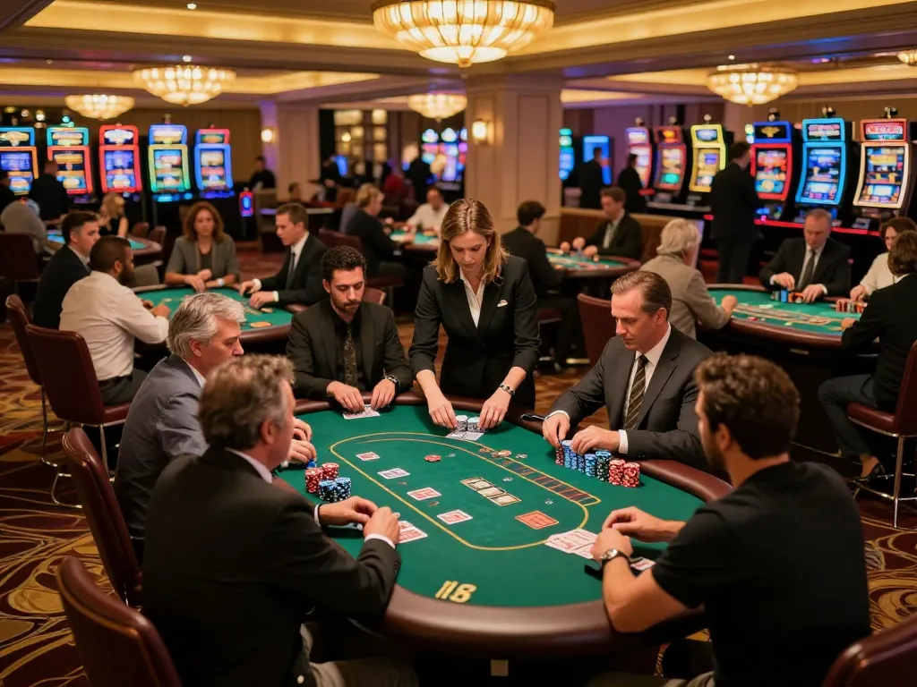 Players engaging in exciting blackjack at LV88 casino, with vibrant table action and warm lighting.