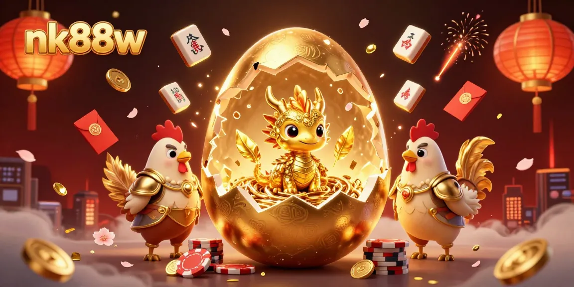 Experience the thrill of gaming at nk88w with a dazzling golden dragon and poker chips!