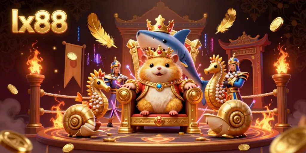 Engagingly depict sports betting excitement with lx88, featuring a hamster king at a vibrant arena.