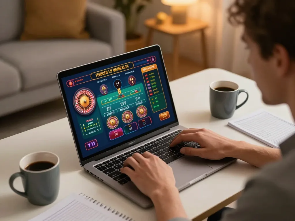 Engaging in online gaming at nhà cái kjc with exciting roulette gameplay on a laptop.