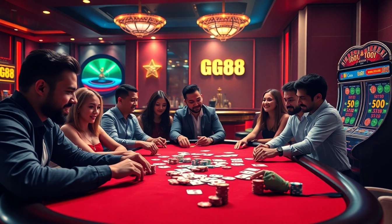 Experience the excitement of poker at GG88 with vibrant chips and engaging players.