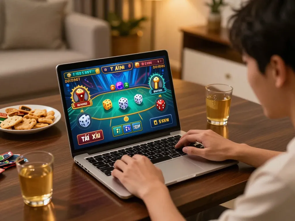 TaiXiuOnlineGo player engaging in thrilling online Tài Xỉu game with vibrant visuals and strategic bets.