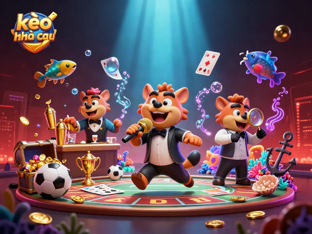 Engage with kèo nhà cái as lively hyenas deliver jokes in a vibrant sports betting casino scene.