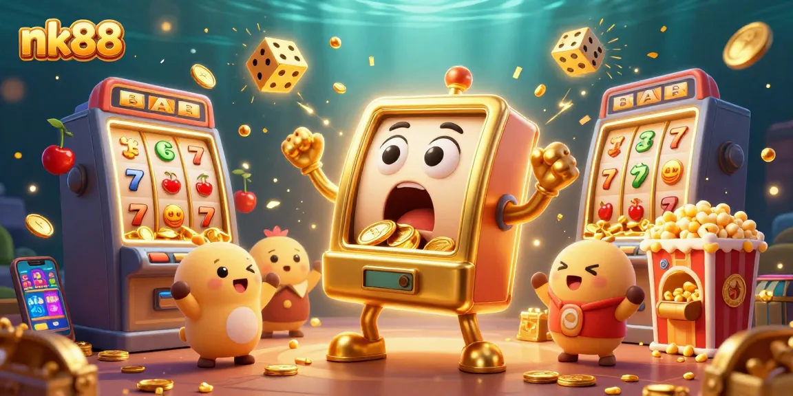 Experience thrilling action with nk88 as slot machines shower coins in a vibrant casino scene.