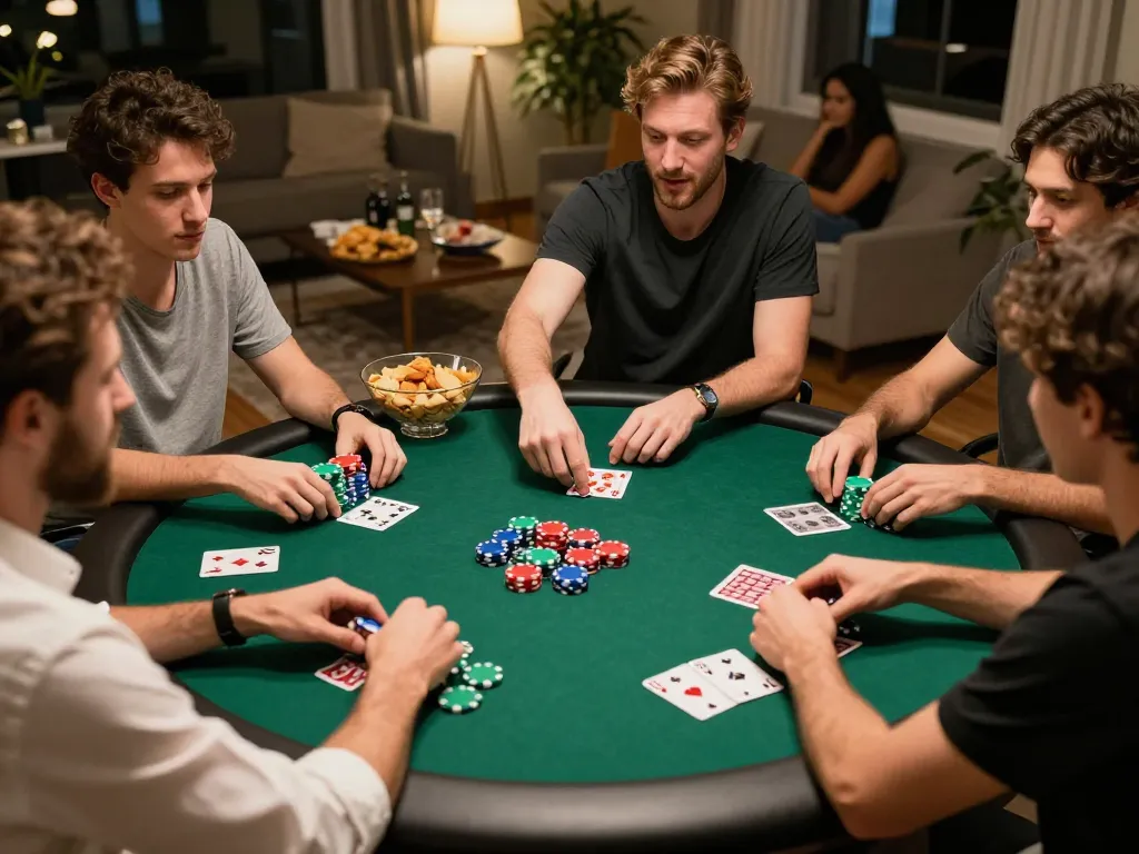 Game Bài Đổi Thưởng showcased during a lively home poker night with friends enjoying the game.