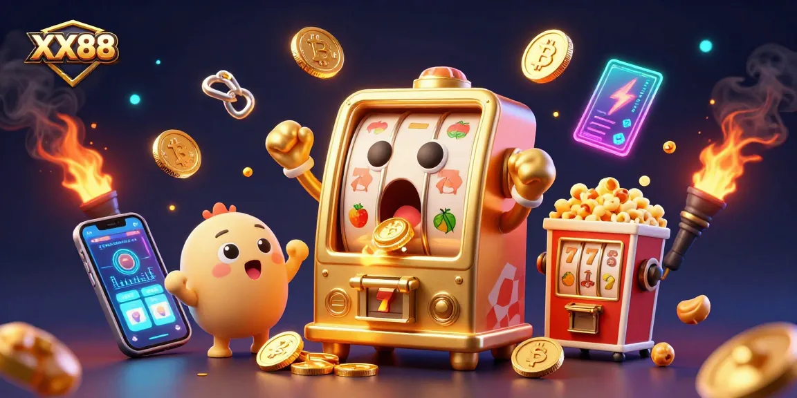 Engaging illustration of XX88's golden slot machine hitting a jackpot, surrounded by vibrant casino elements.