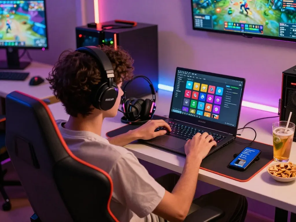 Engaging gaming scene showing dynamic RIKVIP interface with colorful icons and accessories.