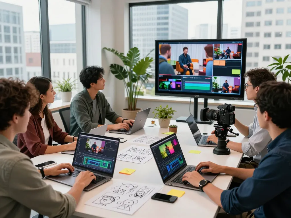 Collaboration in a vibrant workspace showcasing creators using ai seedance 2.0 for video production.