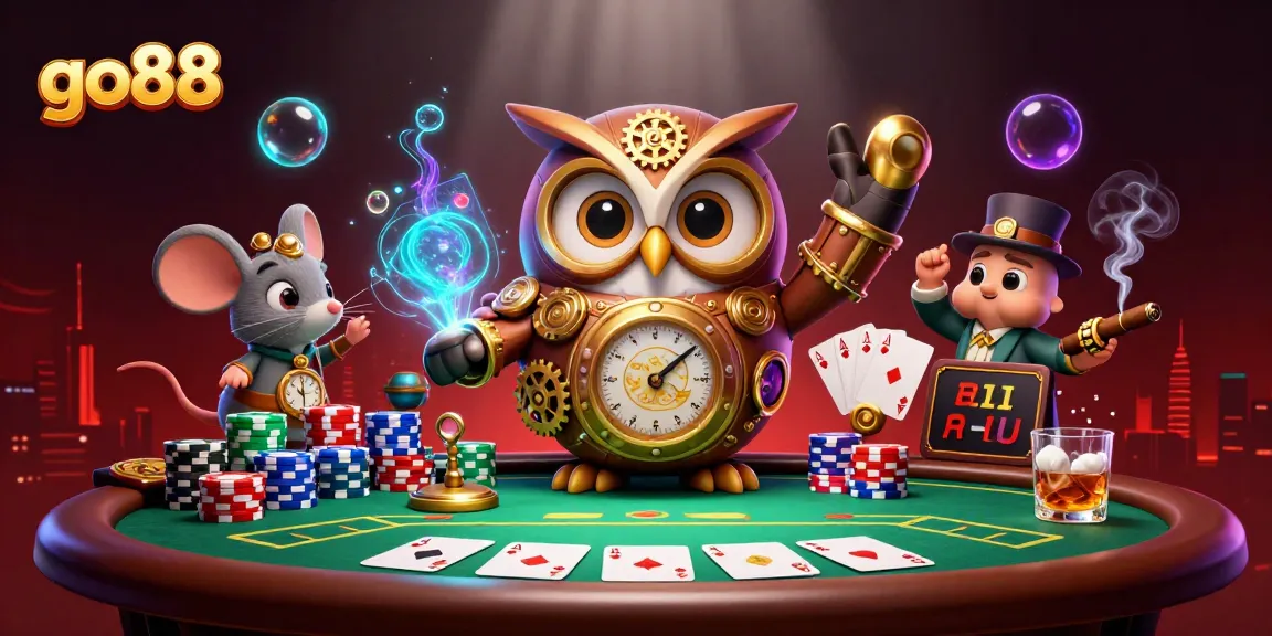 Experience the excitement of online gaming with go88's vibrant 3D casino artwork featuring unique characters and elements.