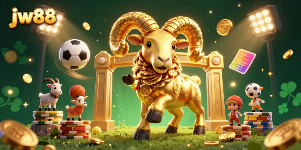 Engage in exciting games at jw88 with dynamic elements like golden ram and sports balls.