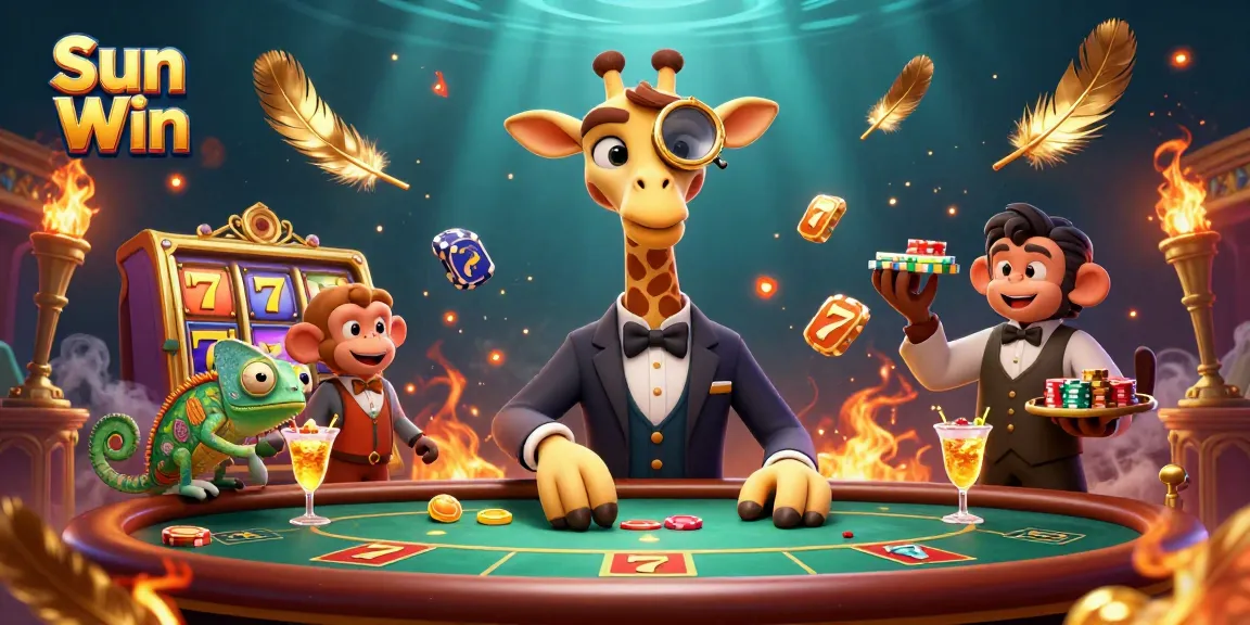 Engage in thrilling gameplay at Sun Win with captivating visuals of poker, vibrant banners, and golden motifs.