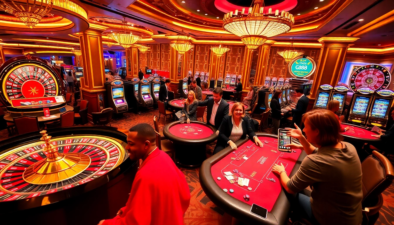 Experience the thrill of GG88 at a luxurious casino with poker tables, slot machines, and exciting wins.