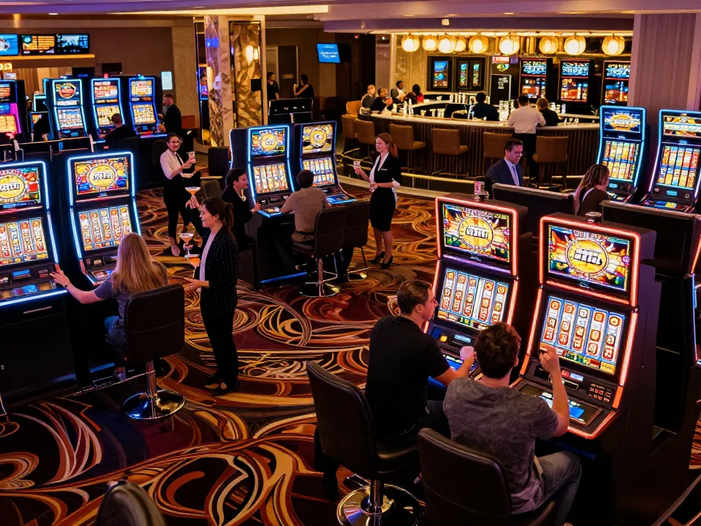 Players celebrating a win on DA88 themed slot machines in a vibrant casino atmosphere