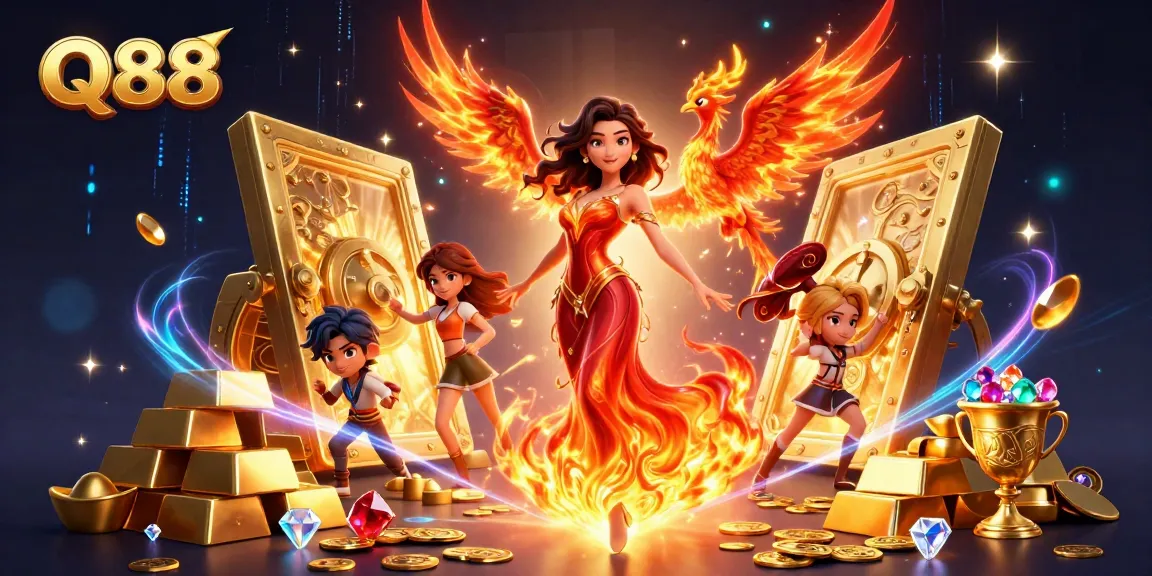 Experience the thrill of Q88 with vibrant casino visuals and magical elements showcasing a stunning scene.